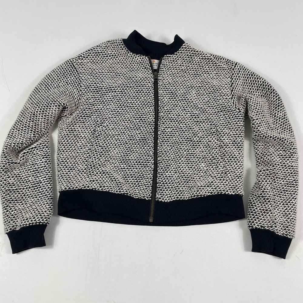Marine Layer Jacket Womens XS Blue Knit Bomber Full Zip Lined Geometric